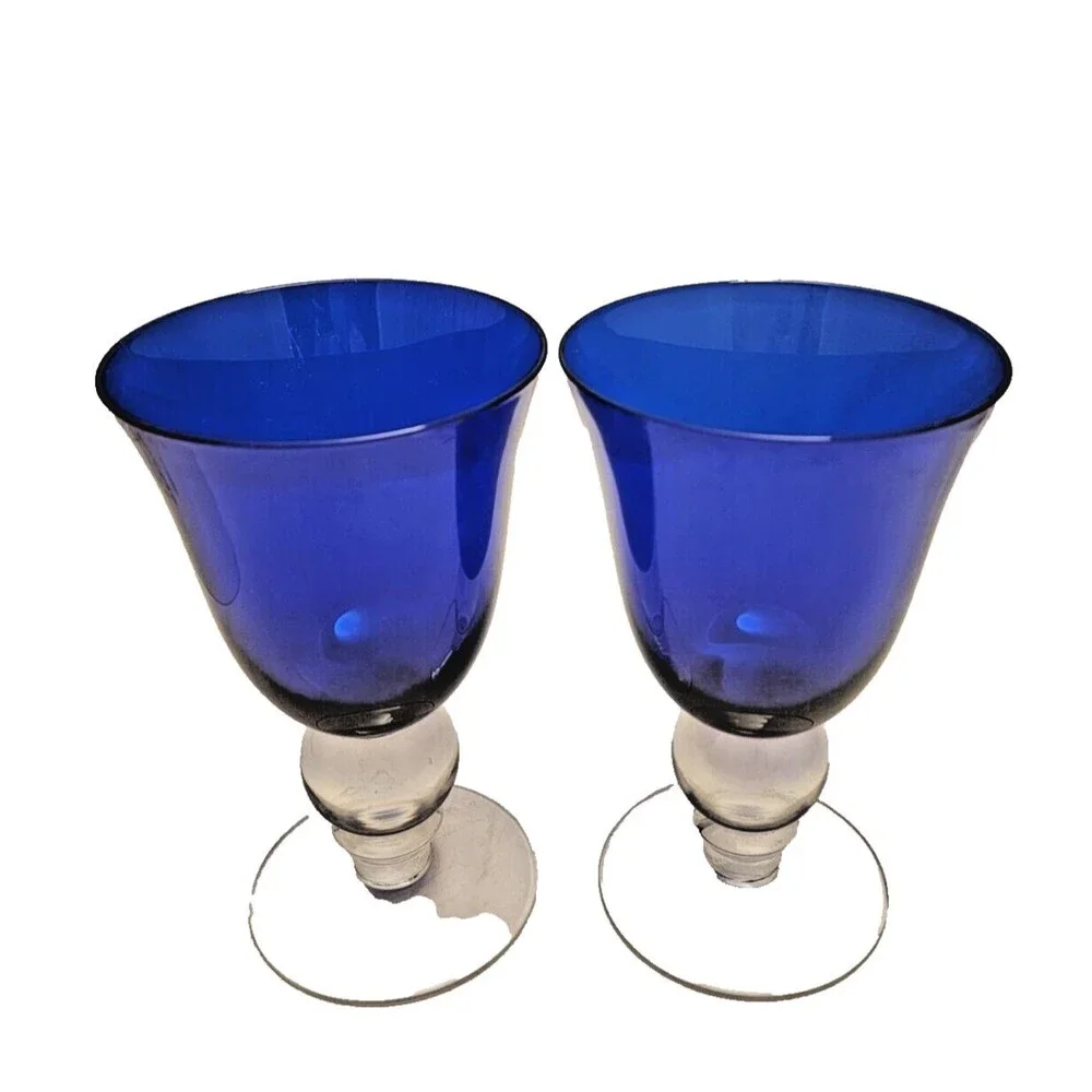 #7740 Cobalt Blue Wine Water Stem Glasses Pair